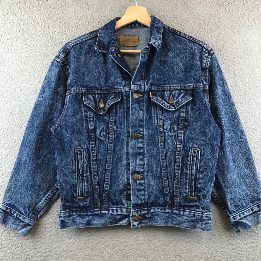 Vintage‎ Levi's Kids Denim Trucker Jacket Acid Wash Blue Western Size M